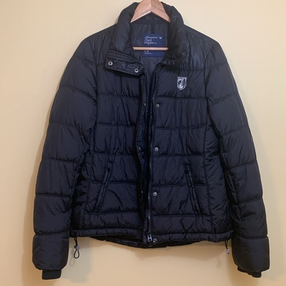 American Eagle Outfitters | Black Quilted Zip Snap Missing Hood Puffer Jacket L - Picture 13 of 17